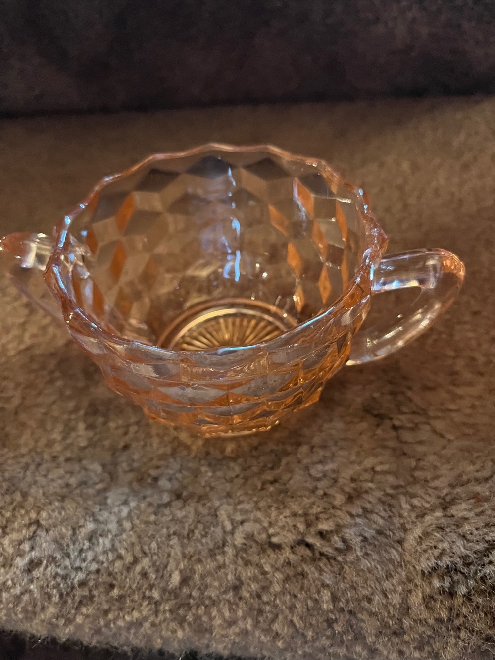 Vintage Depression Pressed Glass Creamer - Pink/Peach Tones